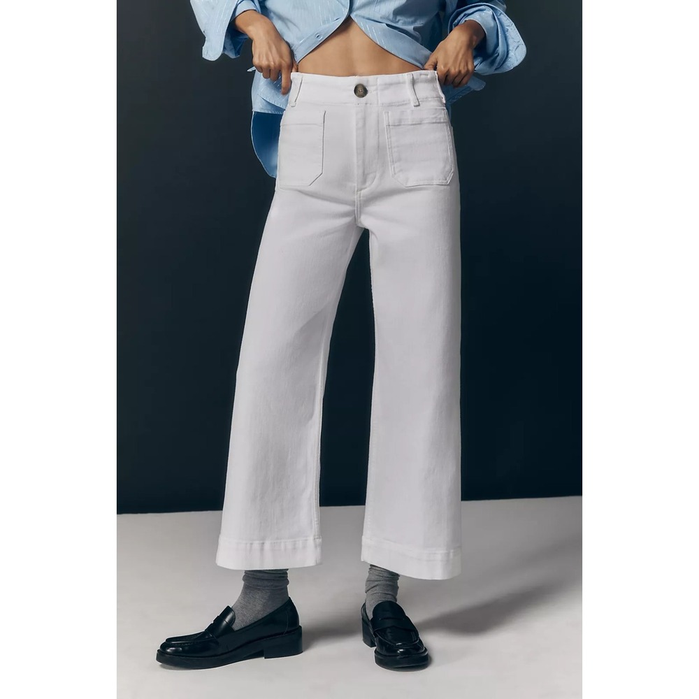 Maeve by Anthropologie Women's The Colette High Rise Wide Leg White Jeans Sz 32